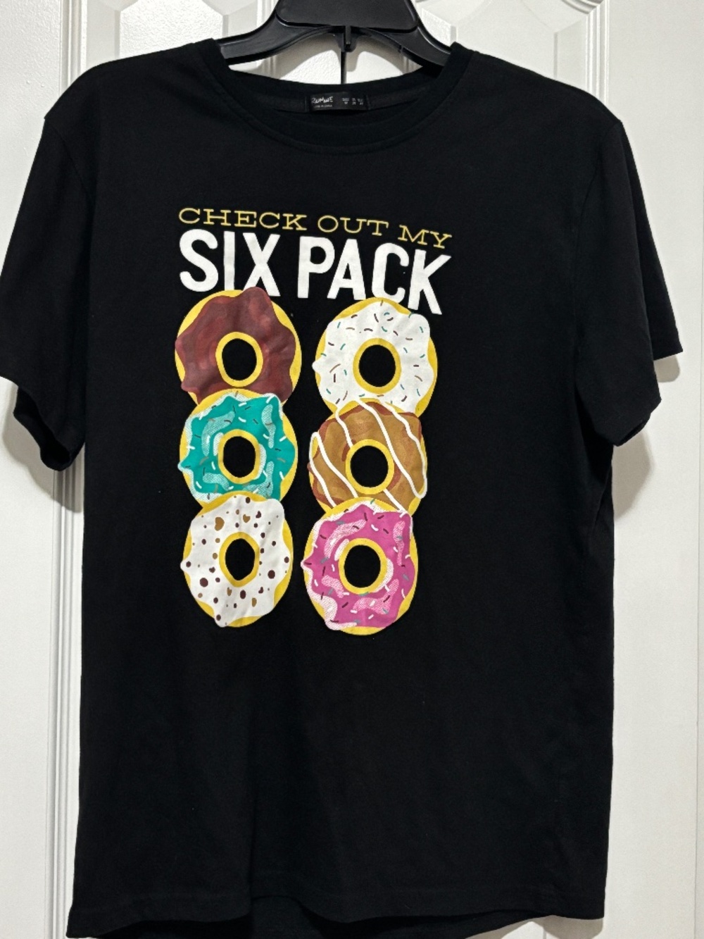 Romwe Men’s Medium Black Funny Donut Graphic T-Shirt
